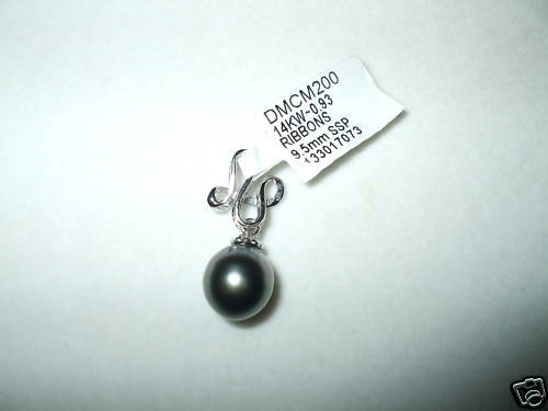 9.5 mm Tahitian Black Pearl Pendant 14K white gold NWT $450