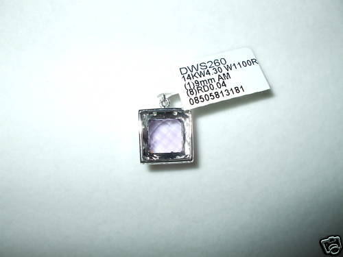 Genuine 9 mm Amethyst & Diamond Pendant 14K white gold NWT $800
