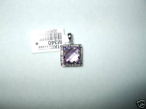 Genuine 9 mm Amethyst & Diamond Pendant 14K white gold NWT $800