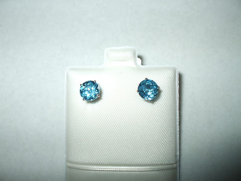 Round Blue Topaz Earrings 2 ct 6mm 14K white gold $340