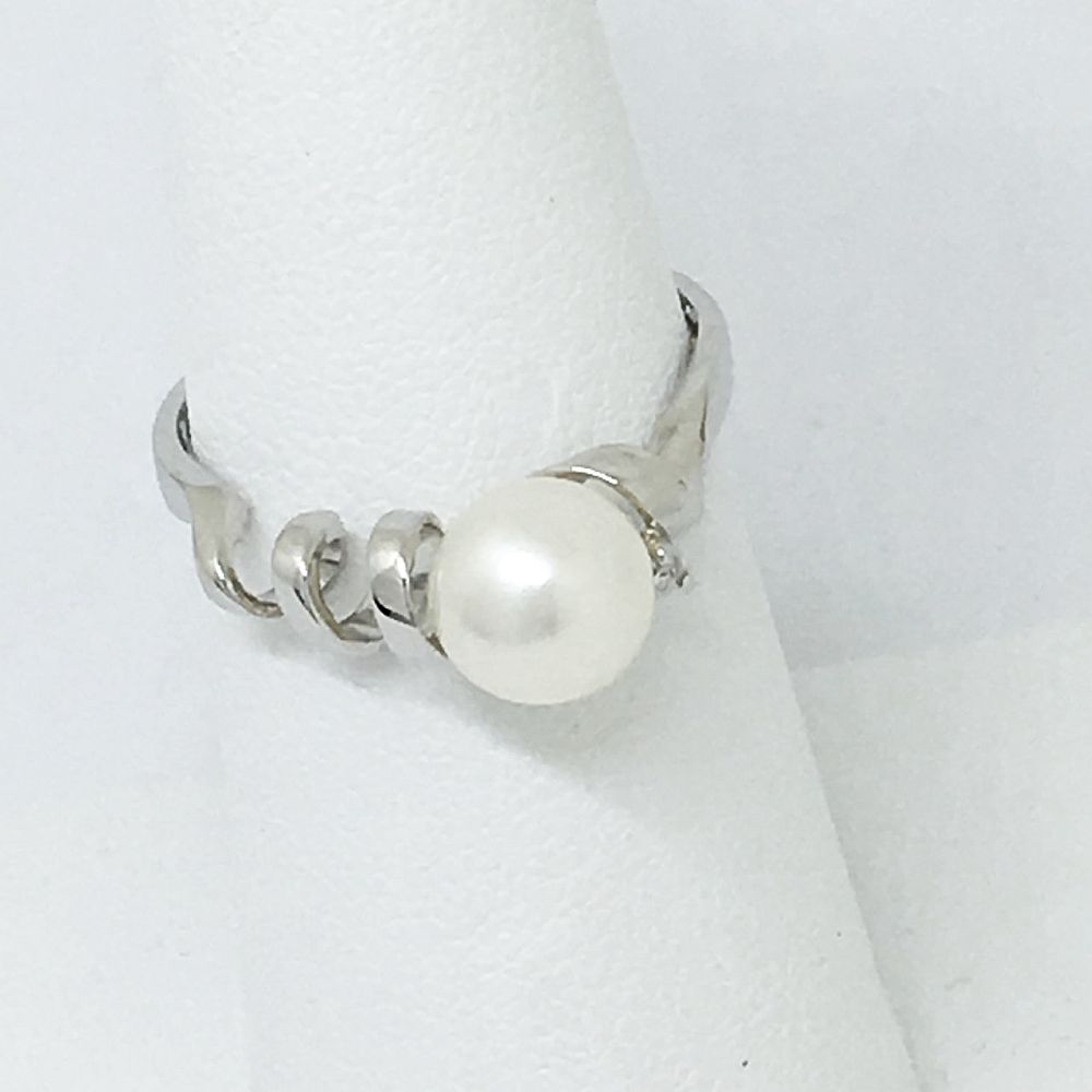 Genuine Cultured Pearl & Diamond Ring 14K White Gold $650 NWT