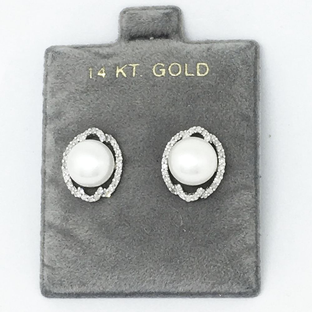 Freshwater Cultured Pearl & Diamond Earrings 14K White Gold NWT $900