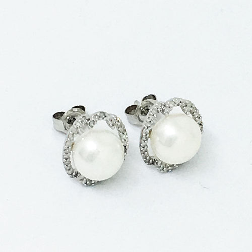 Freshwater Cultured Pearl & Diamond Earrings 14K White Gold NWT $900