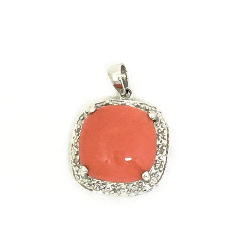 14K White Gold & Genuine Pink Coral & Diamond Pendant NWT $590