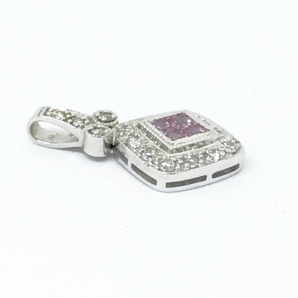 14K White Gold Genuine Pink Sapphire & Diamond Pendant NWT $650