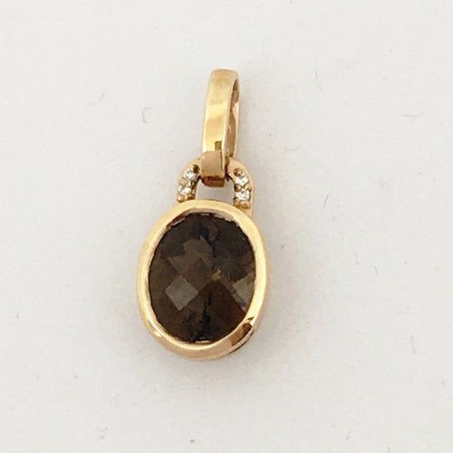 14K Rose Gold Genuine 2.3 ct. Smoky Topaz & Diamond Pendant NWT $996