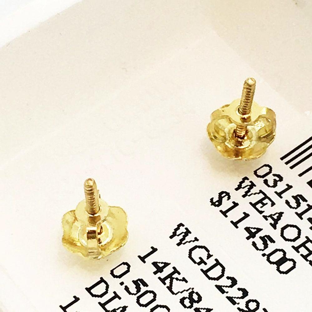 14K Yellow Gold 0.5 cttw Genuine Diamond Post Earrings NWT $1145