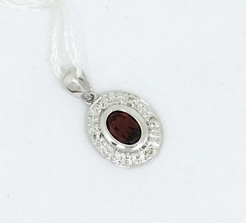 14K White Gold Garnet & Diamond Pendant NWT $300