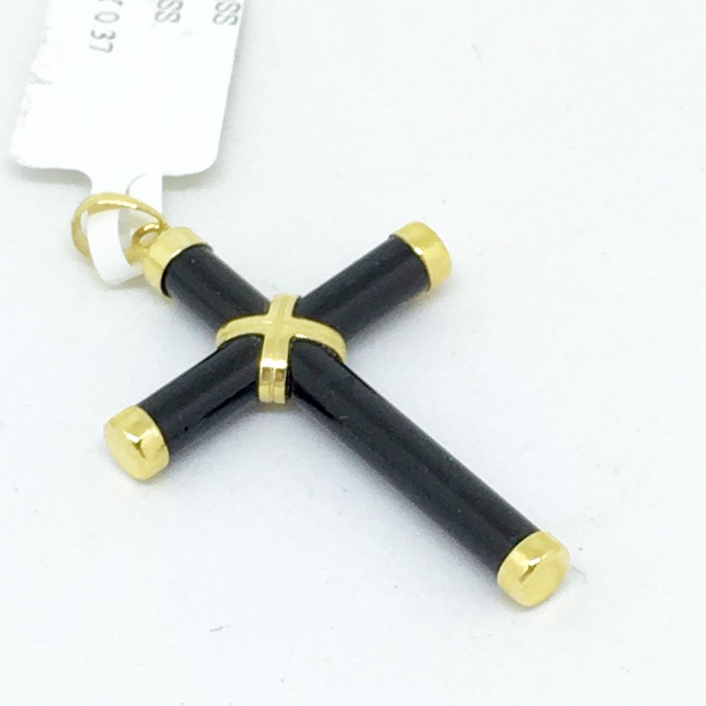 14K Yellow Gold & Onyx Cross Pendant NWT $120