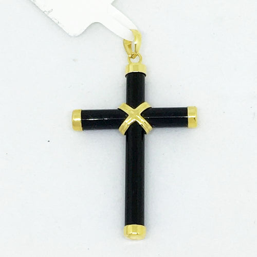 14K Yellow Gold & Onyx Cross Pendant NWT $120