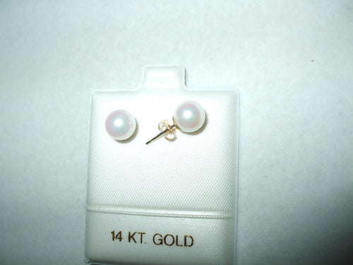 Cultured Pearl stud Earrings 7 - 7.5 mm 14K gold $140