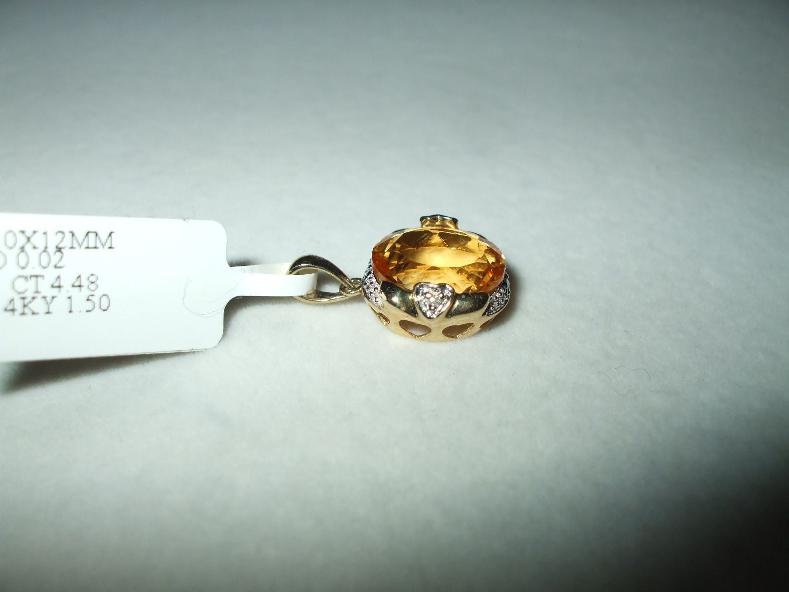 Genuine 4.48 ct. Citrine and Diamond yellow gold Pendant NWT $580