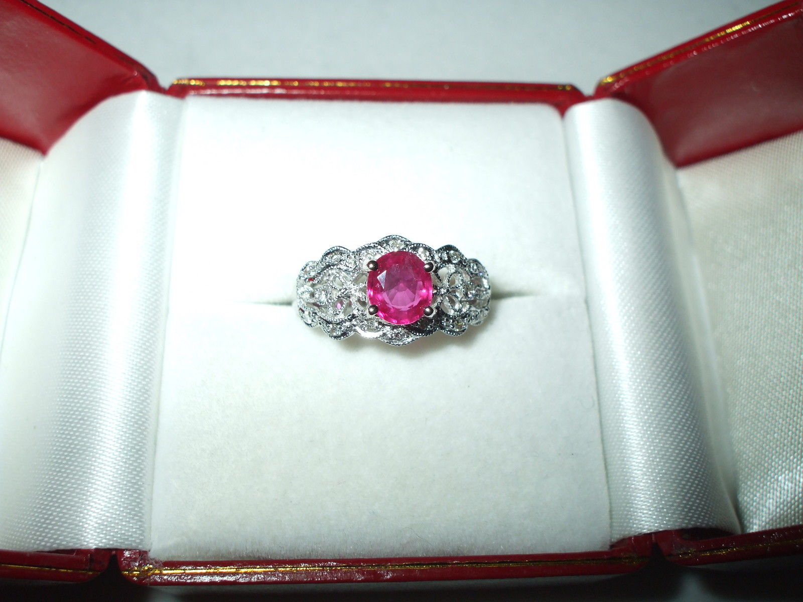 1 ct Genuine Ruby & Diamond Ring 18K white gold NWT $3500
