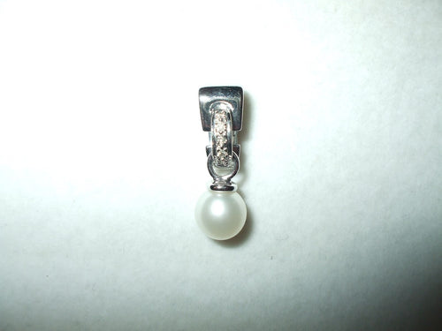 Genuine Cultured Pearl & Diamond Pendant 14K white gold $480