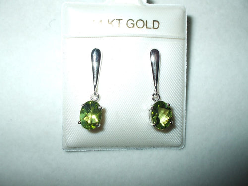 Genuine Peridot Dangle Earrings 2.7 ct 14K white gold $580