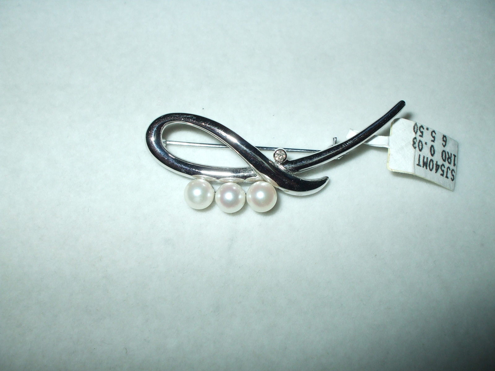 Genuine Cultured Pearl & Diamond Pin 14K white gold $780