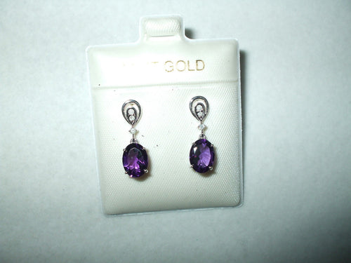 Genuine Amethyst & Diamond 14K white gold Earrings  NWT $760