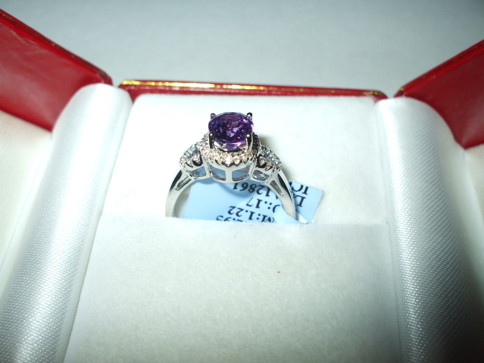 Genuine 1.22 ct Amethyst & Diamond Ring 14K white gold $1300 NWT