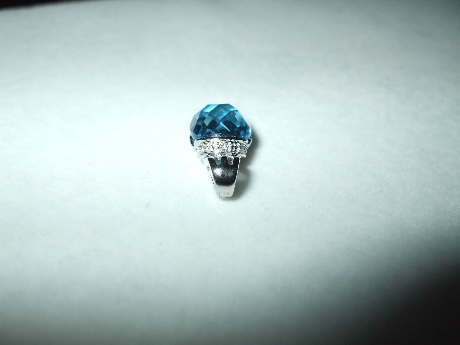 Genuine 4.66 ct Blue Topaz and Diamond Pendant 14K white gold NWT $528