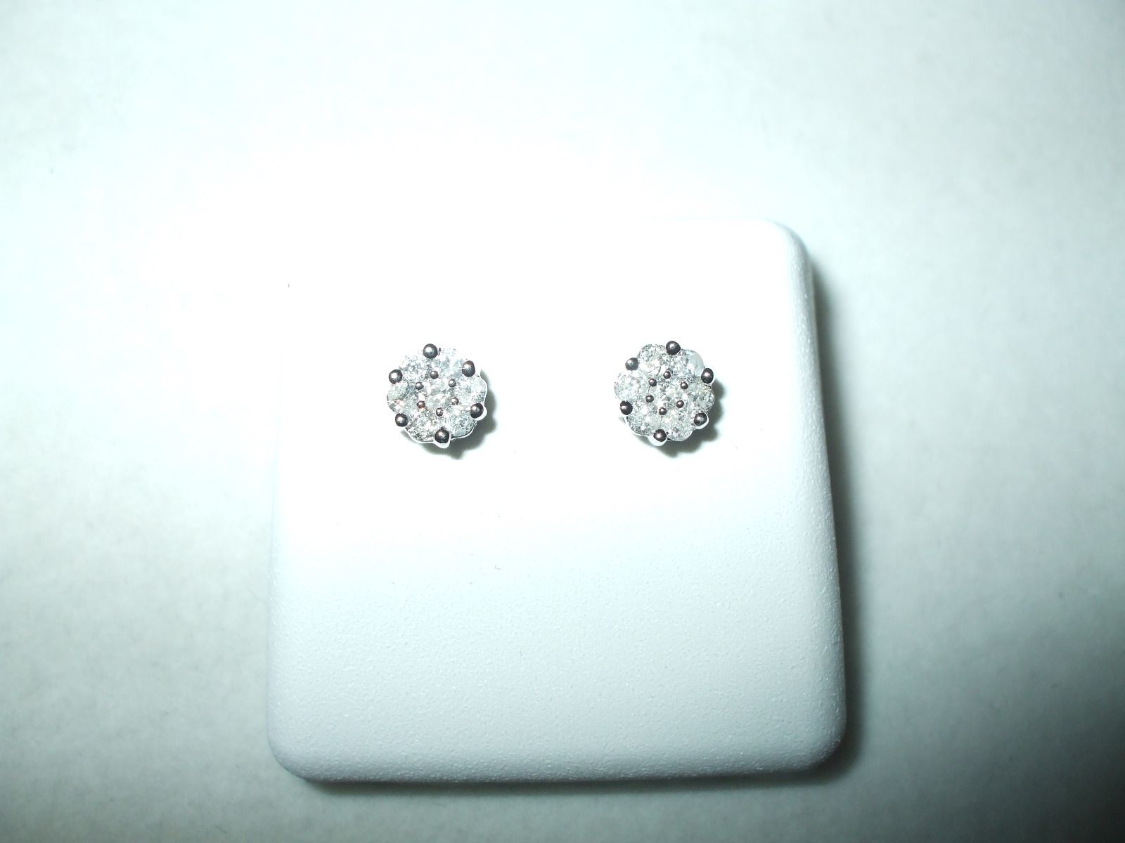 Genuine .25 cttw Diamond Cluster Earrings 14K White Gold Screw Backs NWT $495