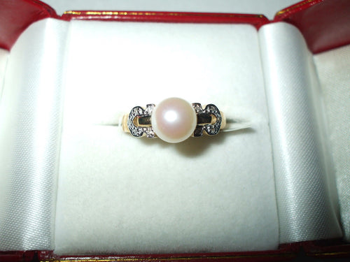 Pearl & Diamond Ring 14K yellow gold $520 NWT
