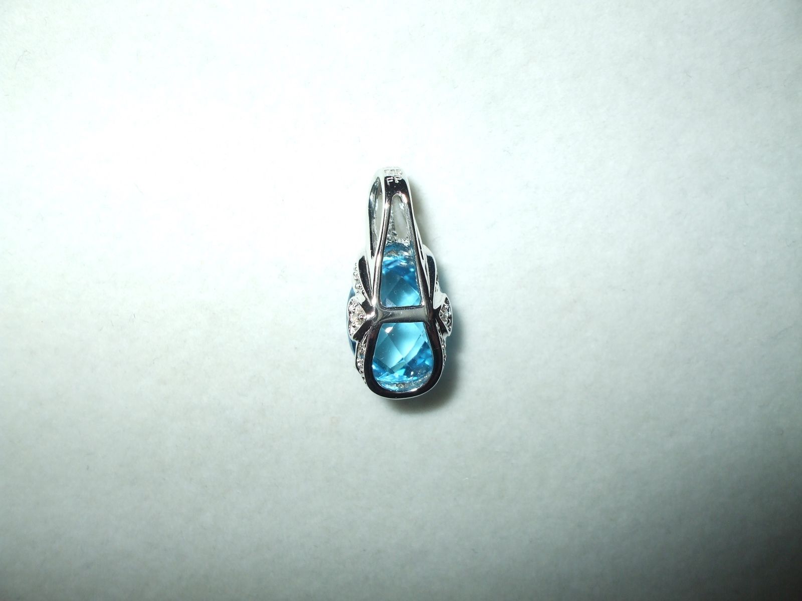 Genuine 4.66 ct Blue Topaz and Diamond Pendant 14K white gold NWT $528