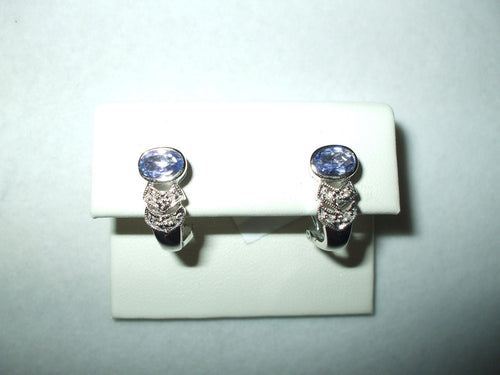Genuine Tanzanite & Diamond French Clip Earrings 14K white gold NWT $1200