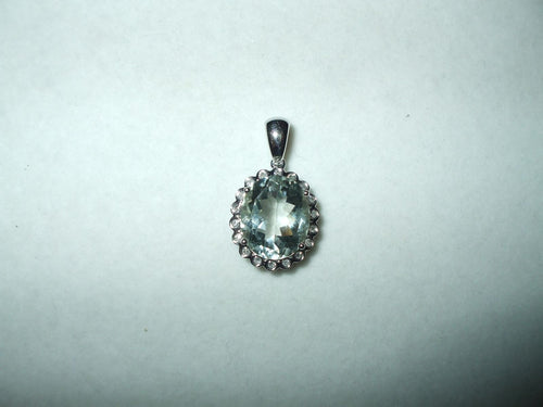 Genuine Green Amethyst & Diamond pendant 14K white gold NWT $796