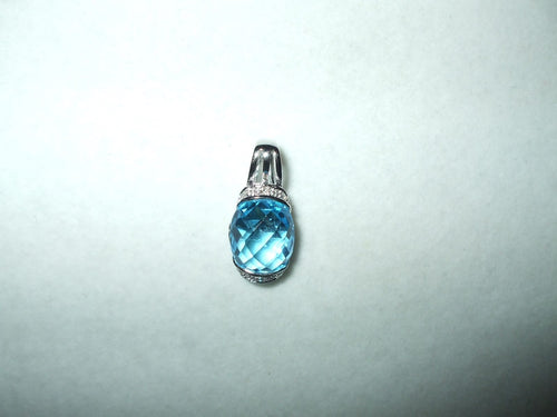 Genuine 4.66 ct Blue Topaz and Diamond Pendant 14K white gold NWT $528